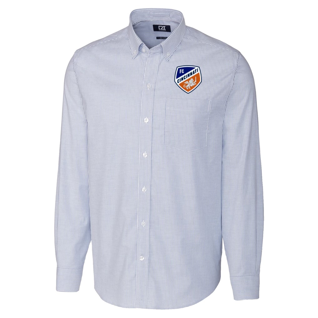  FC Cincinnati Cutter & Buck Stretch Oxford Stripe Long Sleeve Button-Down Shirt - Blue